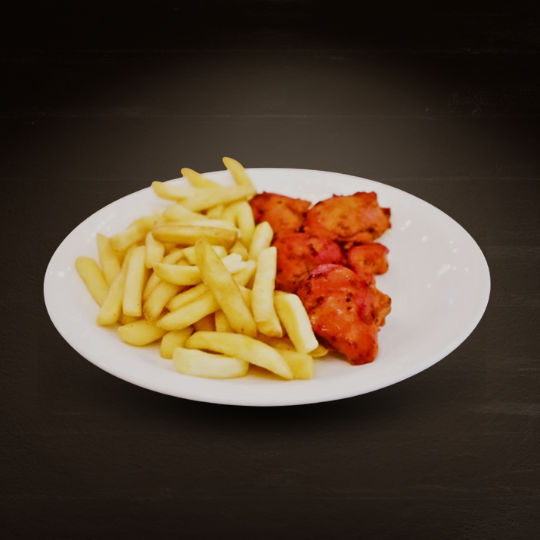 B) Chicken Tikka m/ pommes frites & ketchup - Barnemeny